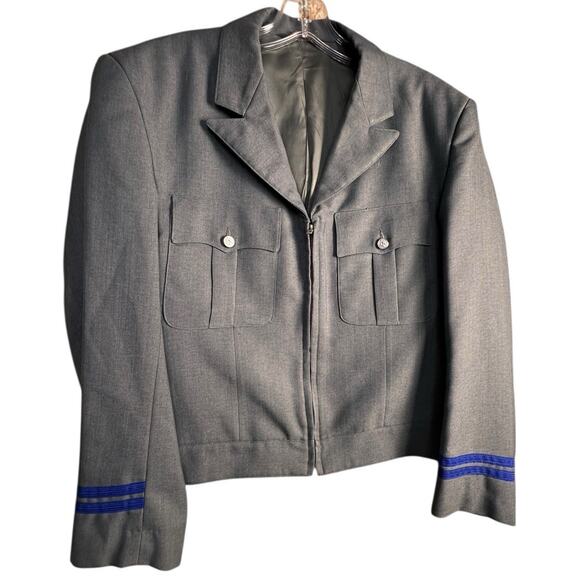 Vtg 70s Greyhound Bus Drivers Howard Uniform Wool ZipUp Jacket Gray Blue Costume - Picture 2 of 16